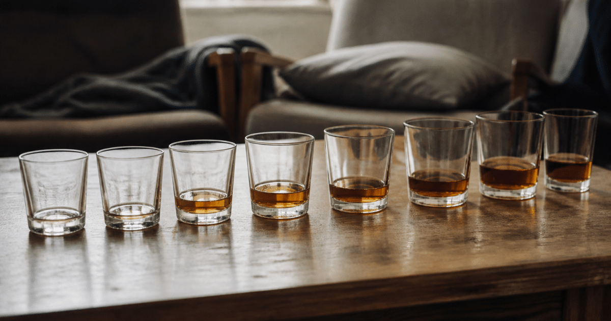 Verres alcoolises alignes montrant progression consommation hebdomadaire