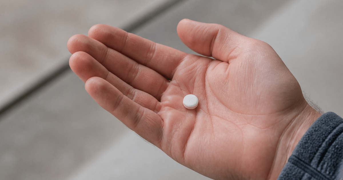 Comprime blanc dans main avec liste effets indesirables ecrite
